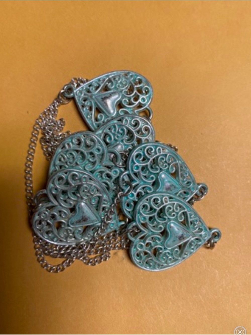 Turquoise Patina Heart Filigree Pendant Necklace